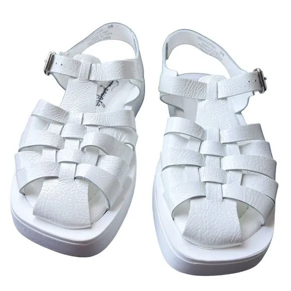 Free People Finn Fisherman Platform Sandals in White Patent Leather Size 8