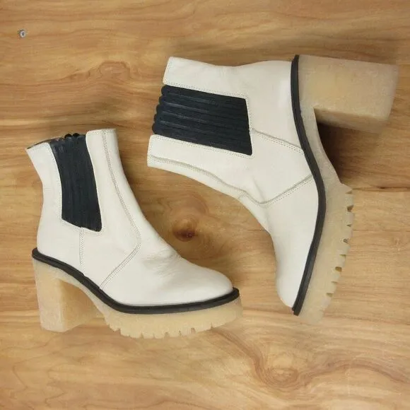 FREE PEOPLE James Chelsea Leather Boots Sz EU 36/US 5.5-6 Bone White Booties NWT