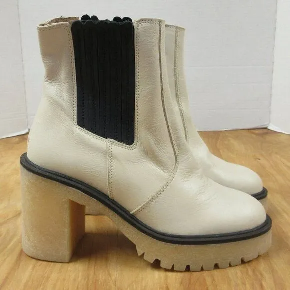 FREE PEOPLE James Chelsea Leather Boots Sz EU 36/US 5.5-6 Bone White Booties NWT