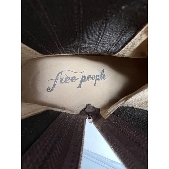 Free People James Chunky Heel Leather Chelsea Boot Brown 38.5