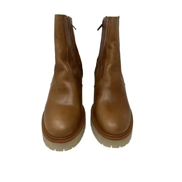 Free People James Chunky Heel Leather Chelsea Boot Brown 38.5
