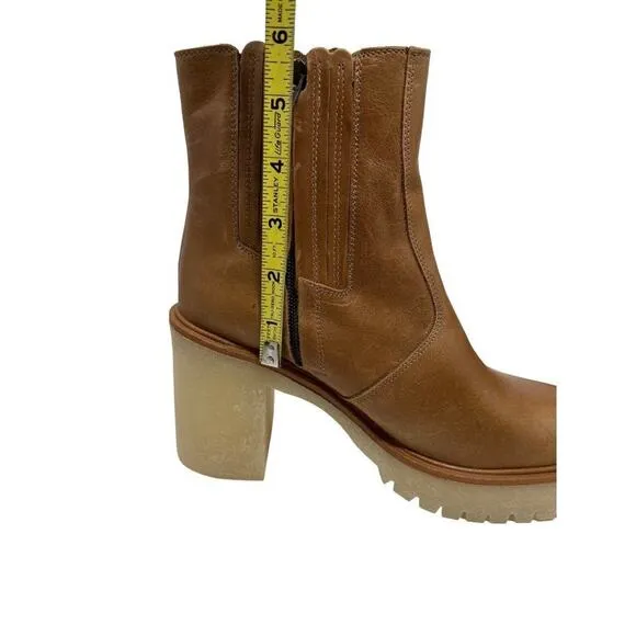 Free People James Chunky Heel Leather Chelsea Boot Brown 38.5