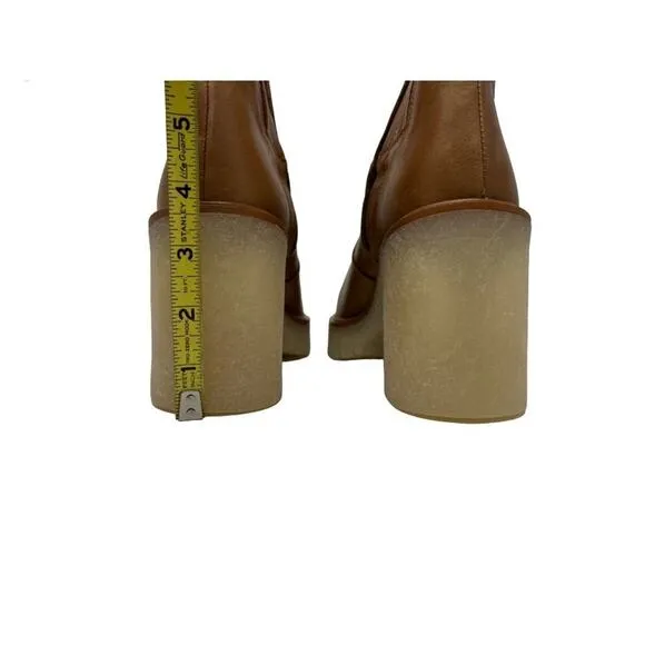 Free People James Chunky Heel Leather Chelsea Boot Brown 38.5