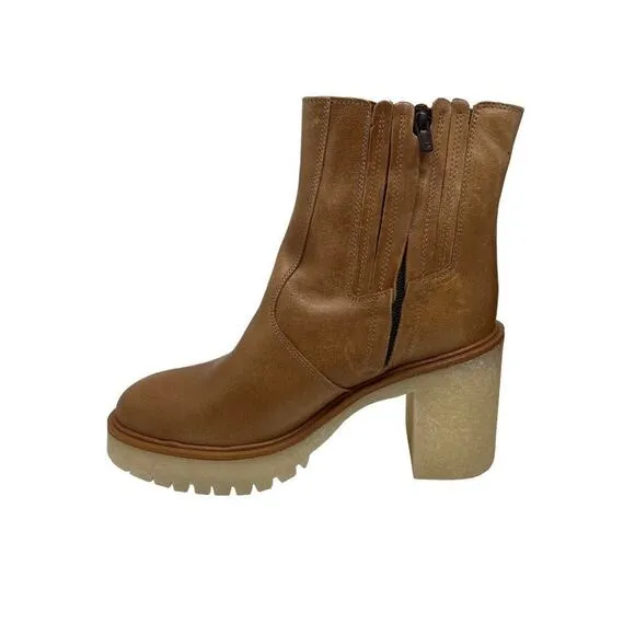Free People James Chunky Heel Leather Chelsea Boot Brown EU 38