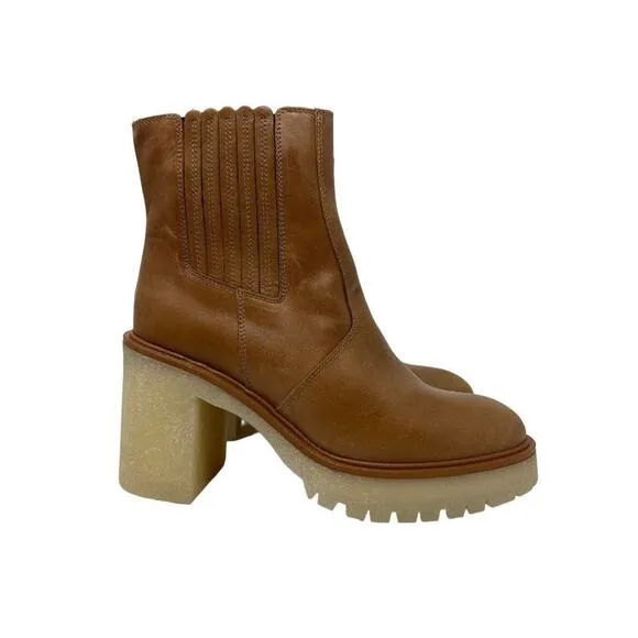 Free People James Chunky Heel Leather Chelsea Boot Brown EU 38