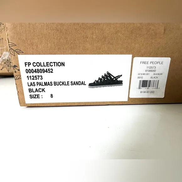 Free People Las Palmas Buckle Sandals in Black size 8 New in Box