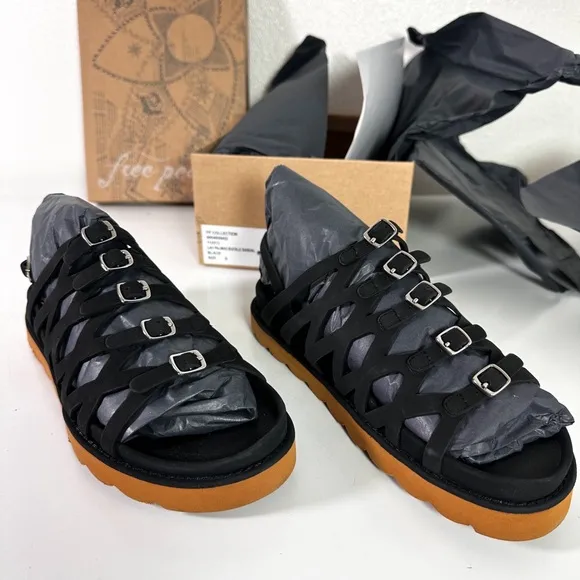 Free People Las Palmas Buckle Sandals in Black size 8 New in Box