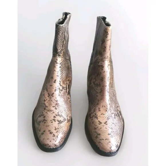 Free People Luna Ankle Boot Women 6 Leather Natural Snake Skin Side Zip New