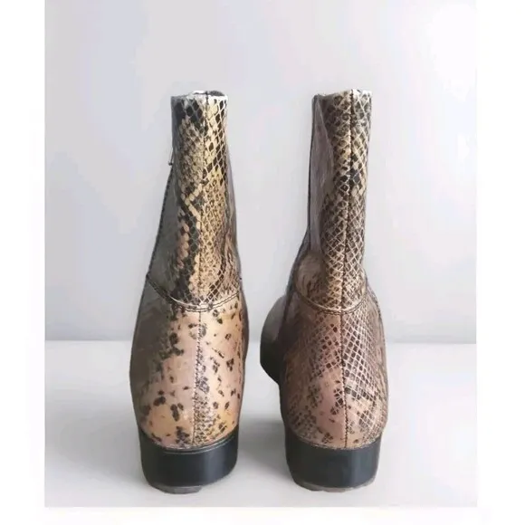 Free People Luna Ankle Boot Women 6 Leather Natural Snake Skin Side Zip New