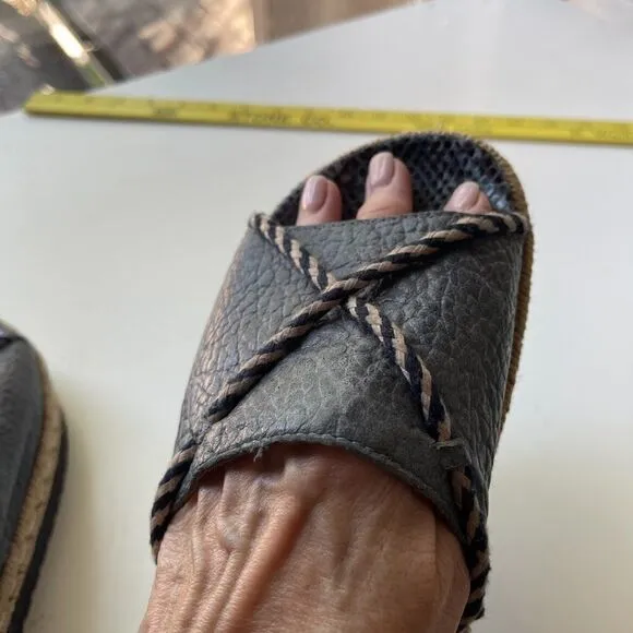 Free People Navy Python Snakeskin Espadrille Slides, Size 37
