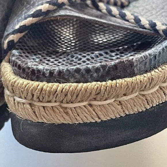 Free People Navy Python Snakeskin Espadrille Slides, Size 37