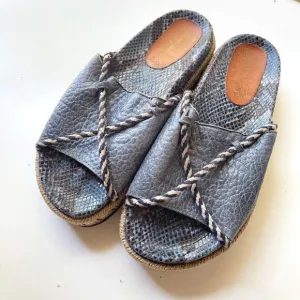 Free People Navy Python Snakeskin Espadrille Slides, Size 37