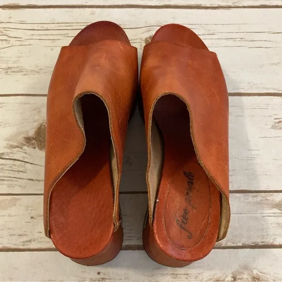 Free People Orange Moon Clog Chunky Heel Mule Slide Sandals Size 7