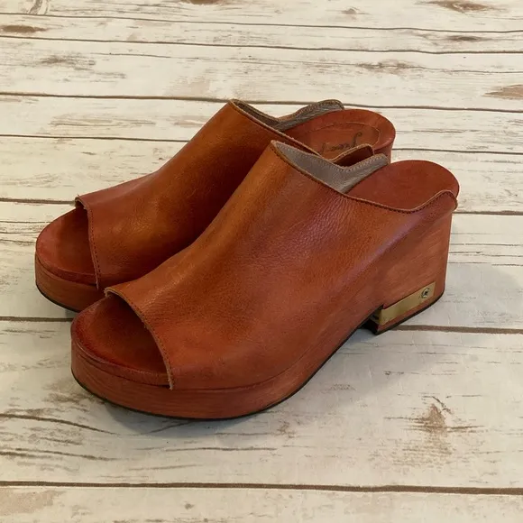 Free People Orange Moon Clog Chunky Heel Mule Slide Sandals Size 7