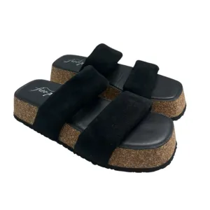 Free People Platform Sandals Chunky Black Brown Boho Slides Suede Size 37 6.5