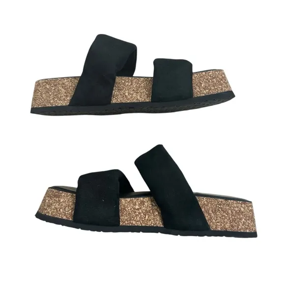 Free People Platform Sandals Chunky Black Brown Boho Slides Suede Size 37 6.5