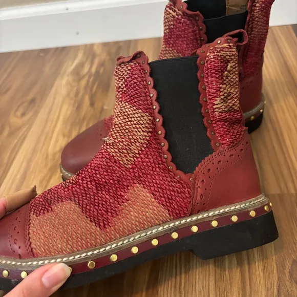 Free People Textile Atlas Chelsea Boot in Burgundy Red Kilim