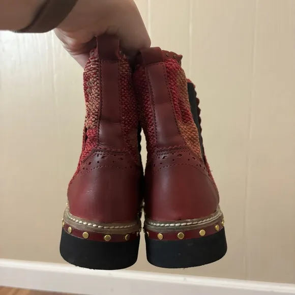 Free People Textile Atlas Chelsea Boot in Burgundy Red Kilim