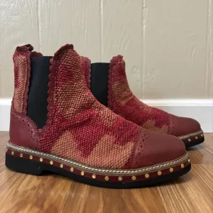 Free People Textile Atlas Chelsea Boot in Burgundy Red Kilim