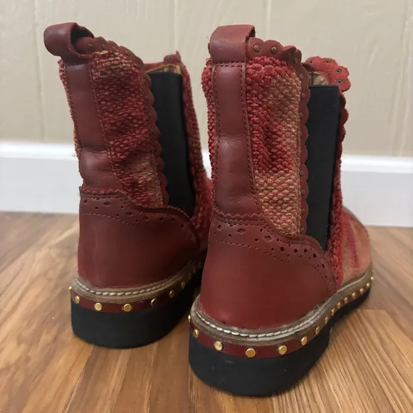 Free People Textile Atlas Chelsea Boot in Burgundy Red Kilim