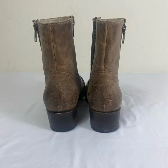 Freebird 7 brown Leather Ankle Boots with double zipper perfectly distressed