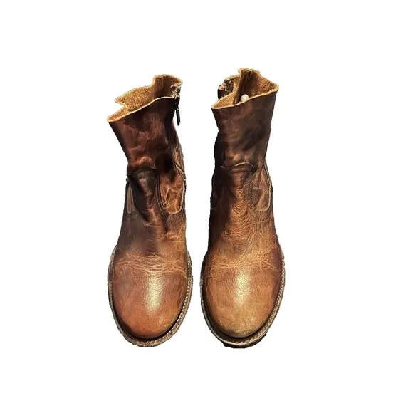 FREEBIRD By Steven Flint Side Zip Ankle Boots Distressed Brown Leather