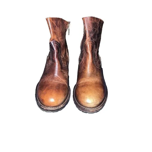 FREEBIRD By Steven Flint Side Zip Ankle Boots Distressed Brown Leather
