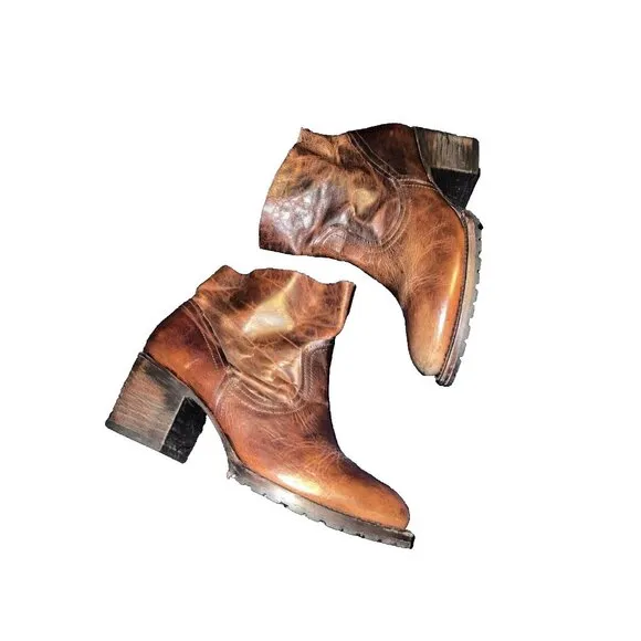 FREEBIRD By Steven Flint Side Zip Ankle Boots Distressed Brown Leather