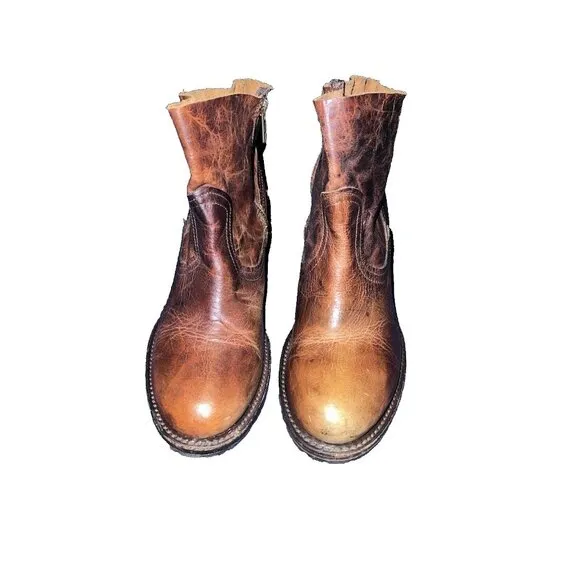 FREEBIRD By Steven Flint Side Zip Ankle Boots Distressed Brown Leather