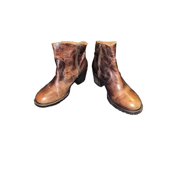 FREEBIRD By Steven Flint Side Zip Ankle Boots Distressed Brown Leather