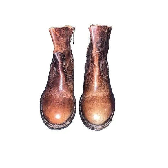 FREEBIRD By Steven Flint Side Zip Ankle Boots Distressed Brown Leather