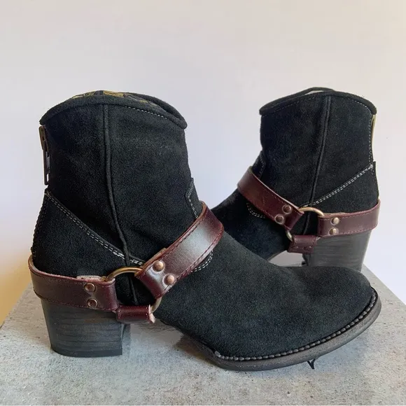 Freebird by Steven Spirit Boots Womens 7 Black Moto Harness Western New W/box