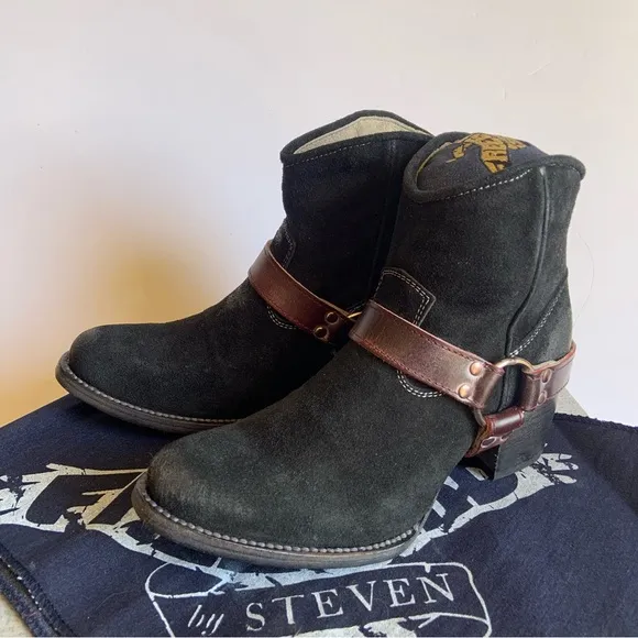 Freebird by Steven Spirit Boots Womens 7 Black Moto Harness Western New W/box