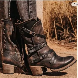 Freebird by Steven Cora mid calf moto biker strappy heeled lace back boots 7