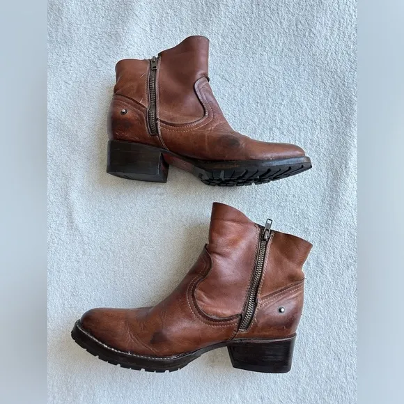 Freebird Flint Ankle Boots Leather Booties Cognac‎ Brown Side Zip 9 Western Boho