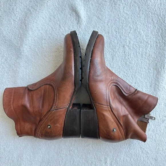 Freebird Flint Ankle Boots Leather Booties Cognac‎ Brown Side Zip 9 Western Boho