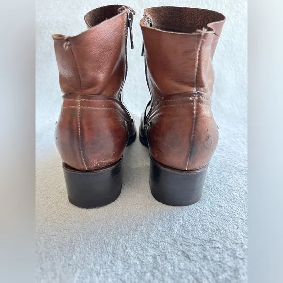 Freebird Flint Ankle Boots Leather Booties Cognac‎ Brown Side Zip 9 Western Boho