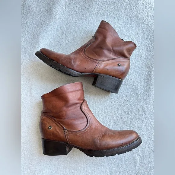 Freebird Flint Ankle Boots Leather Booties Cognac‎ Brown Side Zip 9 Western Boho