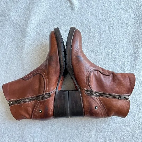 Freebird Flint Ankle Boots Leather Booties Cognac‎ Brown Side Zip 9 Western Boho