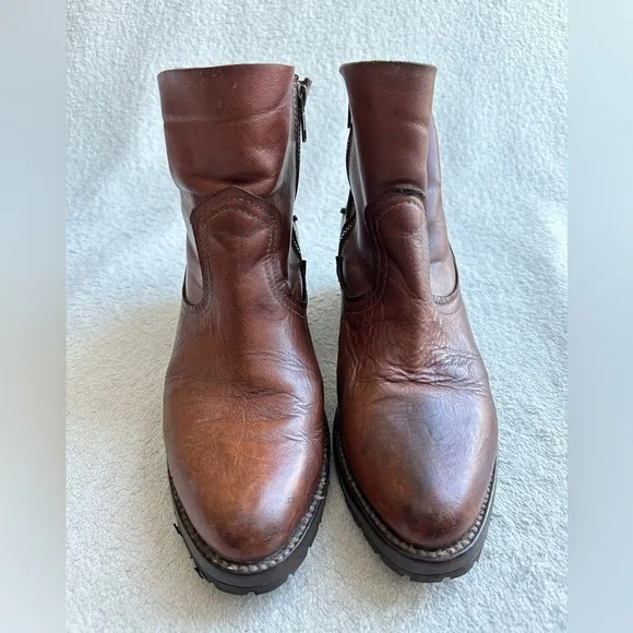 Freebird Flint Ankle Boots Leather Booties Cognac‎ Brown Side Zip 9 Western Boho