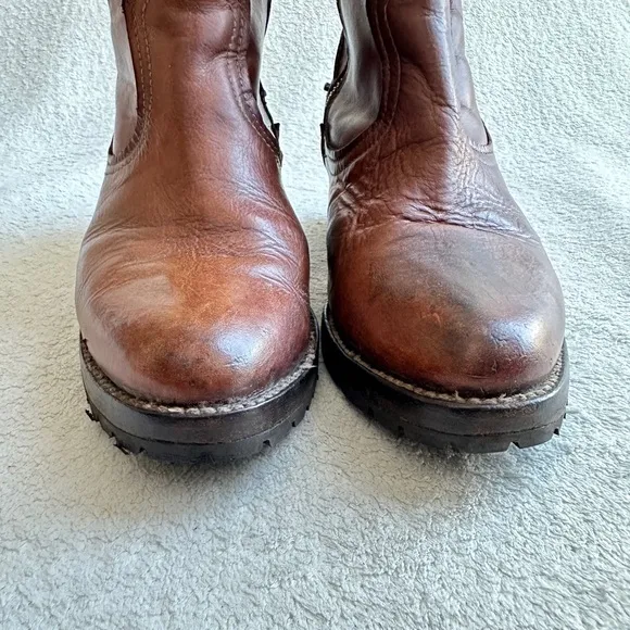 Freebird Flint Ankle Boots Leather Booties Cognac‎ Brown Side Zip 9 Western Boho