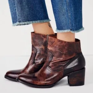 Freebird Flint Ankle Boots Leather Booties Cognac‎ Brown Side Zip 9 Western Boho