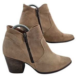 Freebird Womens 8 Rock Suede Ankle Boots Tan Side Zip Heeled Pointed Toe