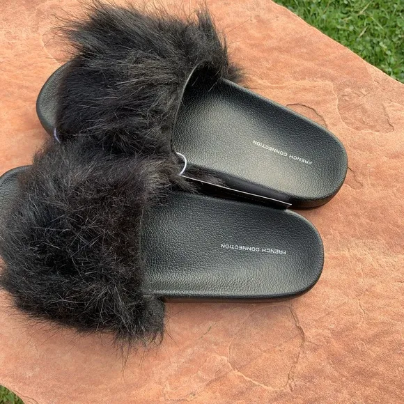 French Connection Faux Fur Slides size 8/9