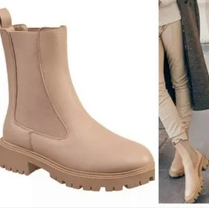 French Connection Women's Reyah Chelsea Lug Sole Boots, Size 7 Taupe color.