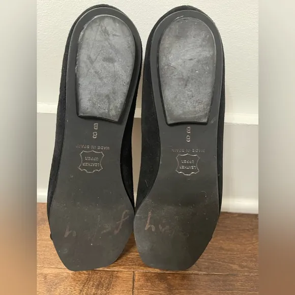 French Sole Black &amp; Gold Suede Leather Ballet Beaded Flats Size 8