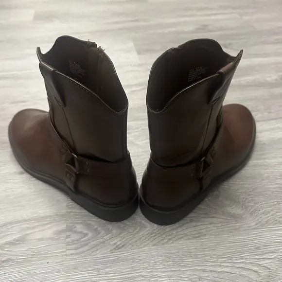 Frye &amp; Co. Men's Otis Stacked Heel Motorcycle Boots Dark Brown Size 12M Biker