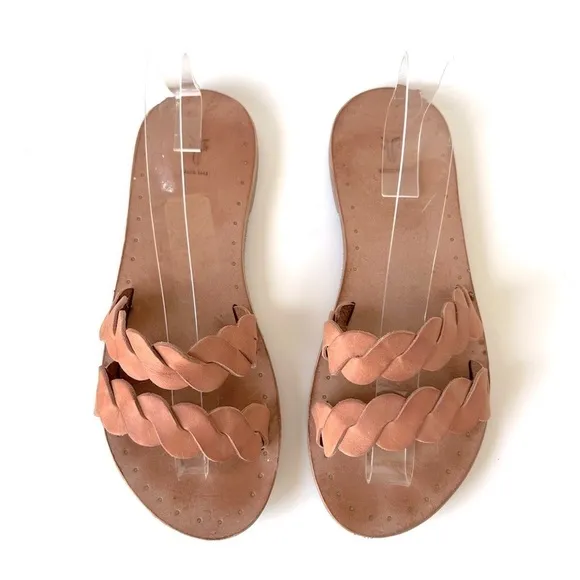 Frye Azalea Braid Slide Sandals Two Strap Open Toe Tan Light Rose Leather 7