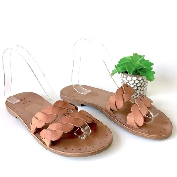 Frye Azalea Braid Slide Sandals Two Strap Open Toe Tan Light Rose Leather 7