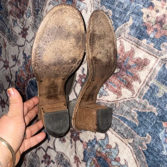 Frye Brielle Charcoal Grey Wooden Ankle Sandals 8.5